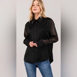 24” ptp Elegant Black Sheer Sleeve Women's Top size large